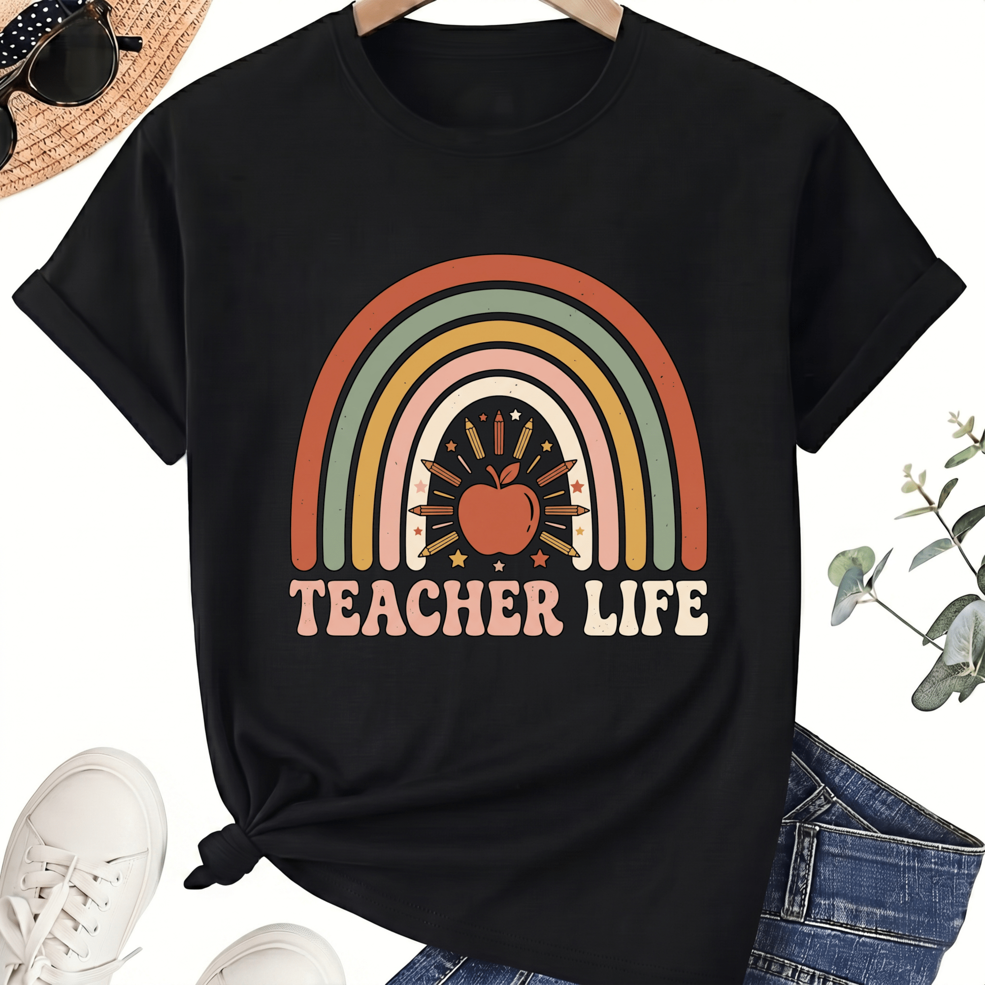 Teacher Life Graphic T-Shirt for Educators, 100% Cotton Unisex Crew Neck Short Sleeve