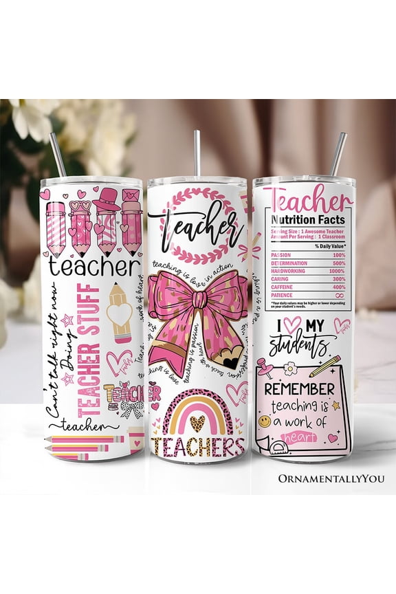 Teacher Life Pink 3D Inflated 20oz Personalized Tumbler With Lid and Stainless Steel Straw, Educator Appreciation Gift Cup