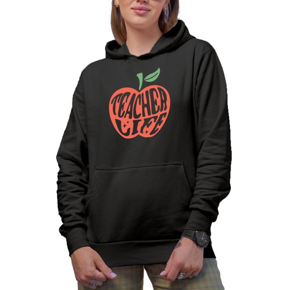 Teacher Life feat. Apple Art Merch Gift, Black Hooded Sweatshirt or Hoodie, Small