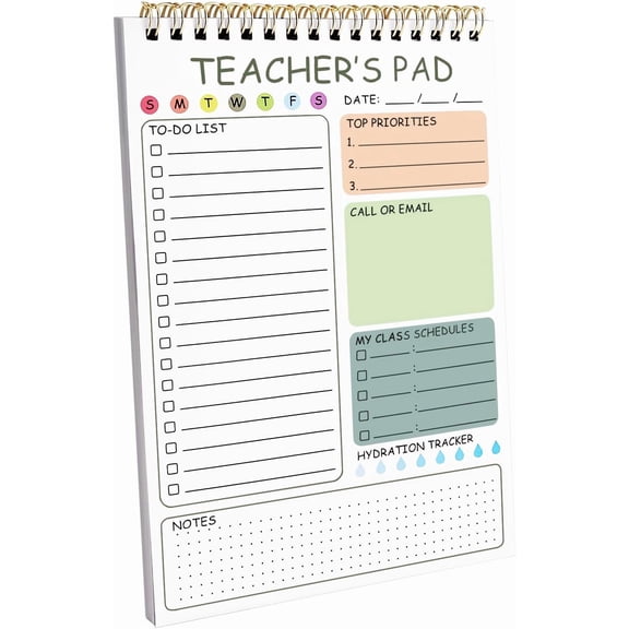 Teacher To Do List Notepad, 8.3x5.8 Inch Teacher Notepad, Spiral Checklist Notebook for Class Schedules, Daily Planner, School Tasks and Goal Setting (Green)