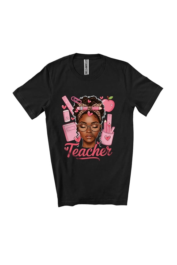 Teacher; Lovely Black History Month Leopard Melanin Hair Afro Teacher Group Unisex T-Shirt