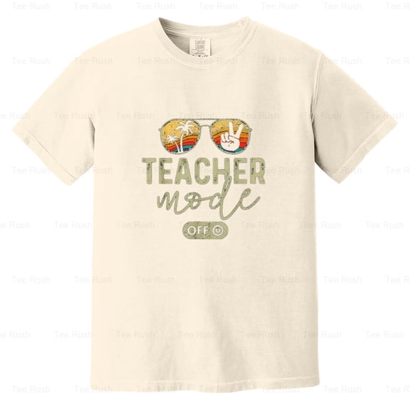 Teacher Mode Off Sunglasses Retro Sunset Summer Gift, School, Vacation, Comfort Color T-Shirt Unisex, up to 4XL