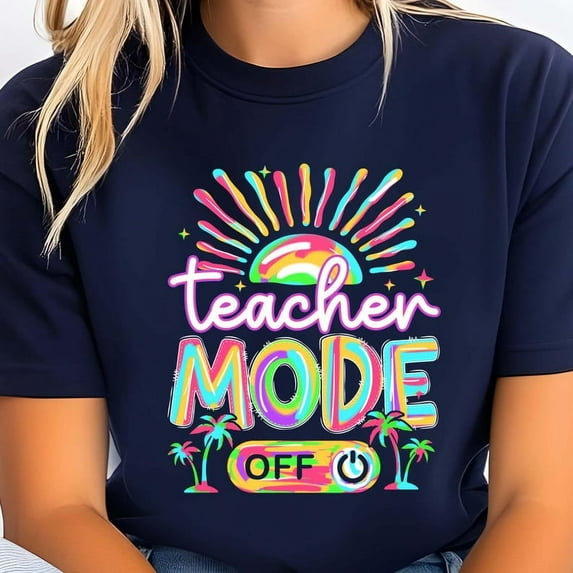 Teacher Mode Off T-Shirt, Retro Summer Rainbow Teacher Tee, Funny End of School Year Shirt, Class Dismissed Gift for Educators and Staff