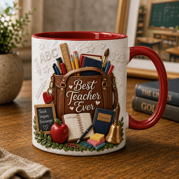Teacher Mug 3D Effect Best Teacher Ever Gift for Educator Appreciation