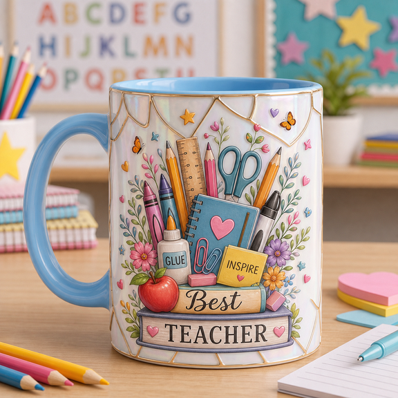 Teacher Mug School Supply Bouquet Ceramic Coffee Cup for Desk Teacher Appreciation