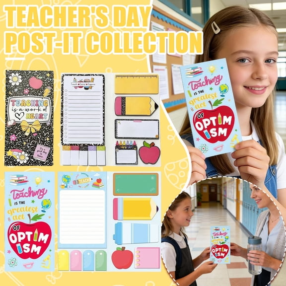 Teacher Note Pads, Teacher Supplies for Classroom Elementary, Cute Stationery, Stationery Supplies, 7.9X3.9X0.5 Inch Cartoon Colorful Layered Tearable Multi-Type Sticky Notepad,