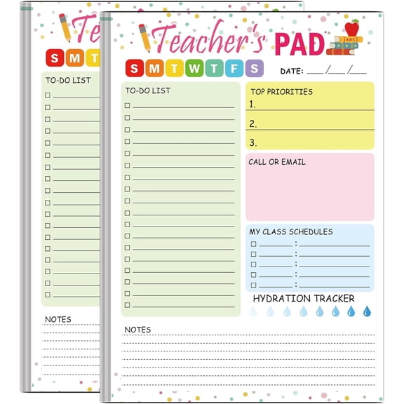 Teacher Notepad 5.5x8.3 Inch Checklist Daily Scheduler Sheets Tear-Off Daily to Do List Organizer Planner Sheets 2 Pack