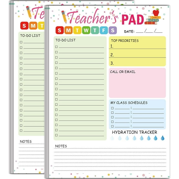 Teacher Notepad 5.5x8.3 Inch Checklist Daily Scheduler Sheets Tear-Off Daily to Do List Organizer Planner Sheets 2 Pack
