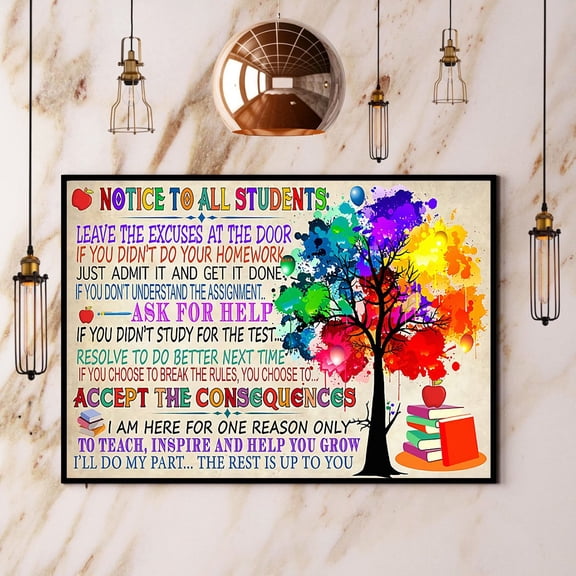 Teacher Notice To All Students Accept The Consequences Paper Poster No Frame Matte Wall Art Decor 11 x 17 Inch Poster