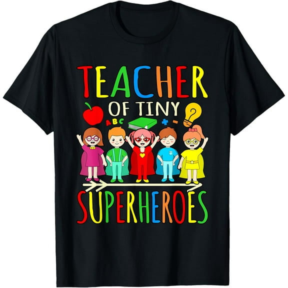 Teacher Of Tiny Superheroes First Day Back To School Graphic T-Shirt Tops Tee
