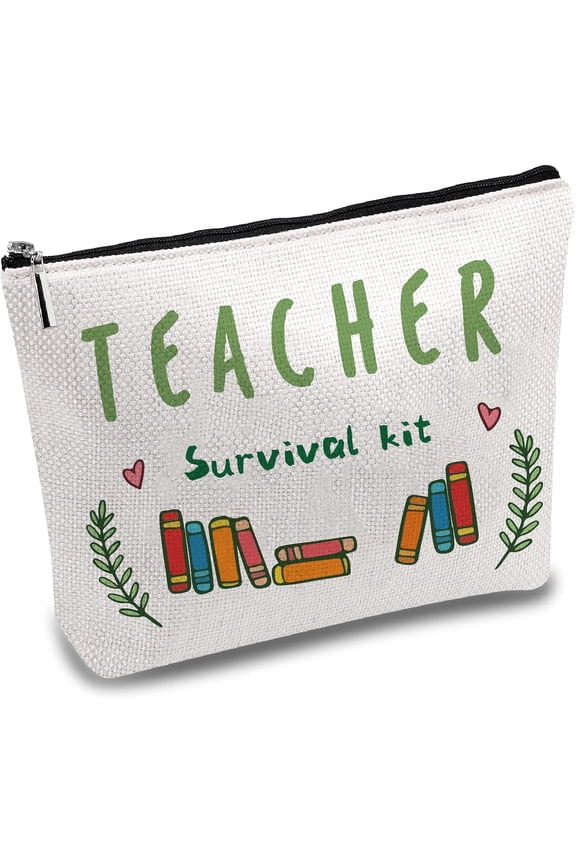 Teacher Pencil Case Makeup Bag Canvas Cosmetic Bag Multi Purpose Pen Case Zipper Toiletry Travel Bag Large Purse Pouches Portable Survival Kit for Best Teacher Graduation Gift 10 x 7 Inch Mixed Color