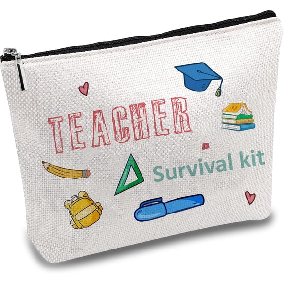 Teacher Pencil Case Makeup Bag Canvas Cosmetic Bag Multi Purpose Pen Case Zipper Toiletry Travel Bag Purse Pouches Portable Large Survival Kit for Best Teacher Graduation Gifts diy Word 10 x 7 Inch