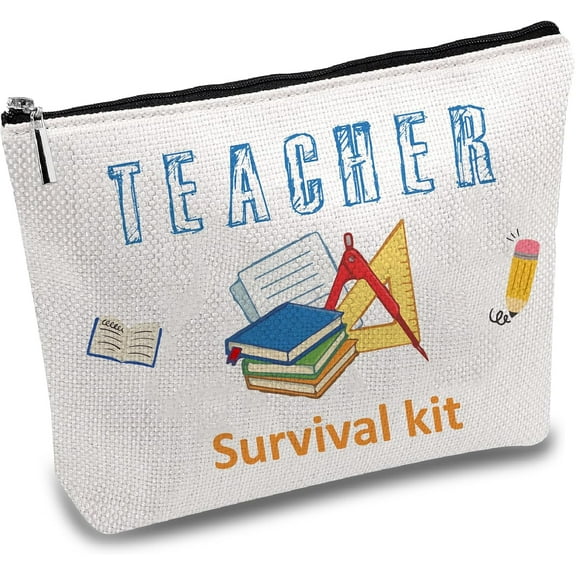 Teacher Pencil Case Makeup Bag Canvas Cosmetic Bag Multi Purpose Pen Case Zipper Toiletry Travel Bag Purse Pouches Portable Survival Kit Large Best Teacher Graduation Gifts 10 x 7 Inch Mixed Color