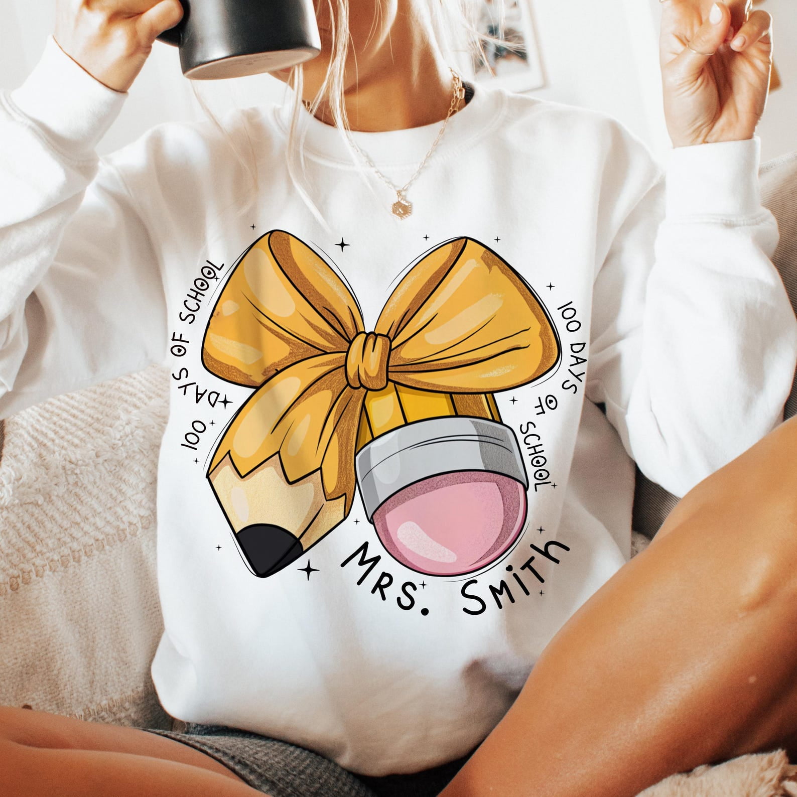 Personalized Teacher Bow Pencil Sweatshirt main image 1