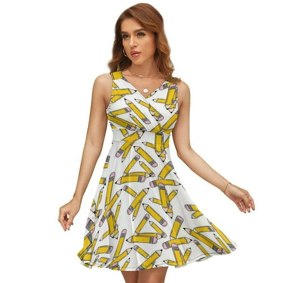 Teacher Pencils Dress Summer Street Style Dresses Female Sleeveless Printed Sundress