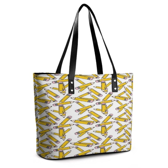 Teacher Pencils Woman Leather Handbags Large Tote Bag Fashion Portable Handbags With Zipper