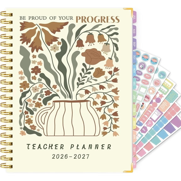 Teacher Planner 2026-2027 | Academic Year Teacher Lesson Planner, July 2026-June 2027, 8.5"x11" Weekly & Monthly Lesson Plan Book with Pocket, Stickers & Laminated Tabs