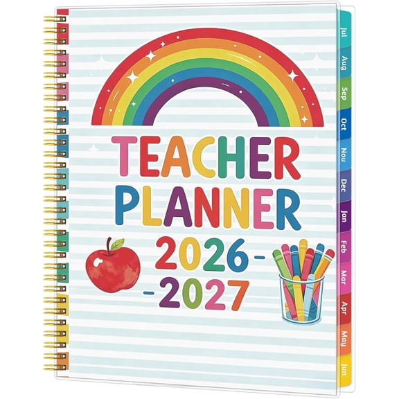 Teacher Planner 2026-2027, JUL. 2026 - JUN. 2027, Lesson Planner 2026-2027 Academic Year, with Tabs, Thick Paper, 2-Sided Pocket, 8.6? x 11? Daily Weekly and Monthly Calendar with 8 Periods