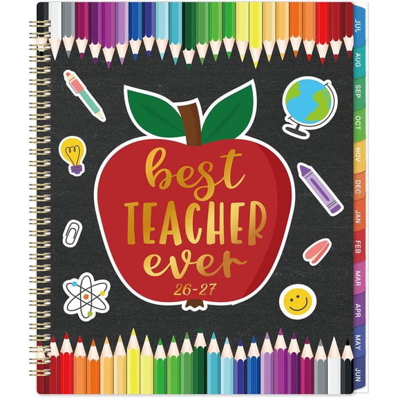 Teacher Planner 2026-2027 for Teacher School - Academic Year Weekly & Monthly Lesson Plan Book, Grade Tracker, Schedule, Spiral Bound, Colorful Tabs, Inner Pocket - Multicolor 8.5 x 11 inch