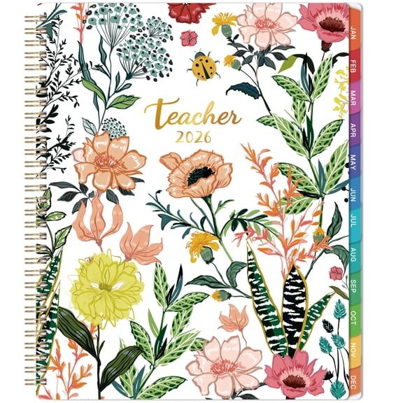 Teacher Planner 2026, Jan to Dec Lesson Planner for Educators, 8 x 10 Inch Weekly and Monthly Academic Planner, Home Organizer with Motivational Quotes, Floral Cover