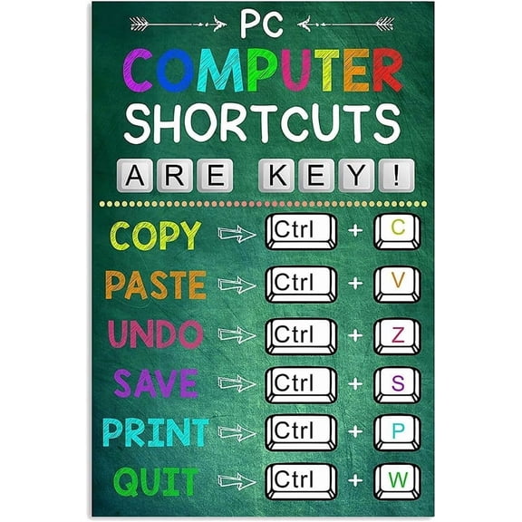 Teacher Poster, Pc Computer Shortcuts Poster Funny Vertical Metal Tin Sign Wall Art Print for Living Room Aesthetic 8x12 inch