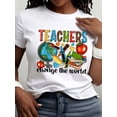 thumbnail image 1 of Teacher Print Crew Neck T-Shirt Casual Short Sleeve T-Shirt For Spring Summer Women Clothing, 1 of 4