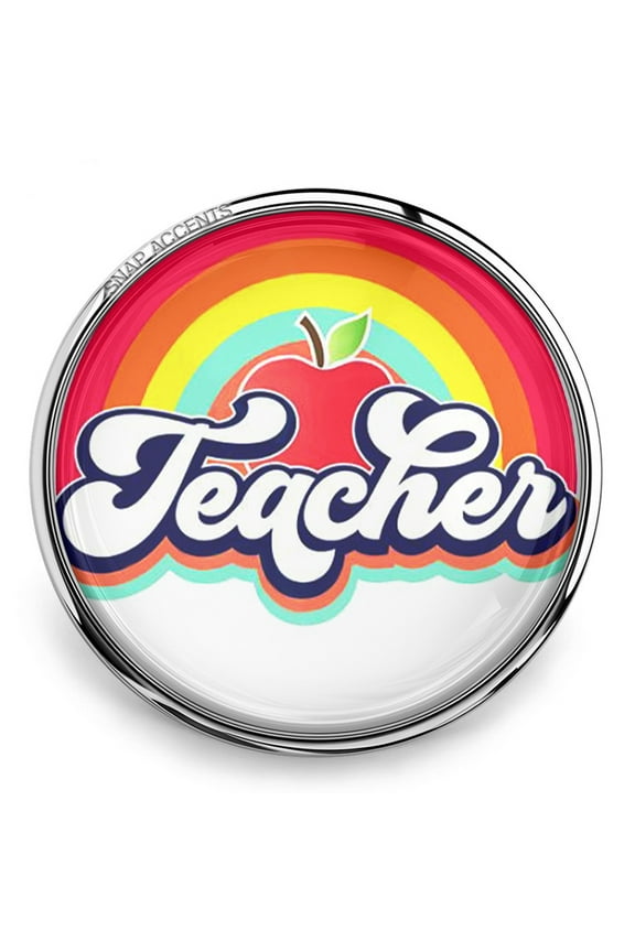 Snap Jewelry 18MM Teacher Rainbow Apple Ginger Charm with Colorful Graphic and Script Font