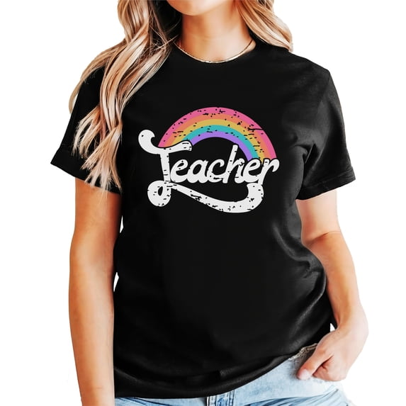 Teacher Rainbow Fun Teacher Shirt for Adult Women for 1st and Last Day of School Black Shirt Adult Small