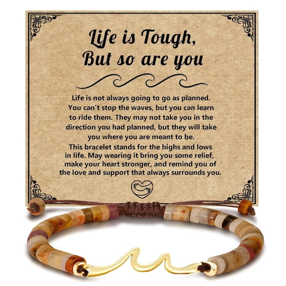 Teacher Retirement Gifts for Women 2025 Happy Retirement Farewell Gifts for Coworkers Teachers Nurse Employee Staff Boss Friends, You Are Missed Natural Stone Wave Bracelet