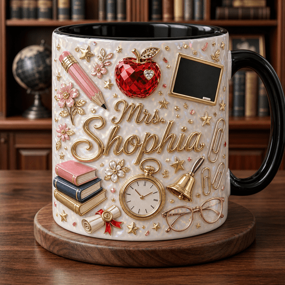 Teacher Retirement Mug 3D Effect, Personalized Mrs. Name Coffee Cup Gift