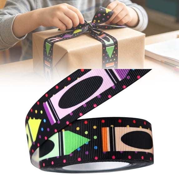 Teacher Ribbon for Crafts & Wrapping – ABC Pencil Ruler Printed Ribbon, 0.87in×5yd, Durable Polyester, DIY Students Decorations, Party Favors, Scrapbook, Gift Wrapping, E