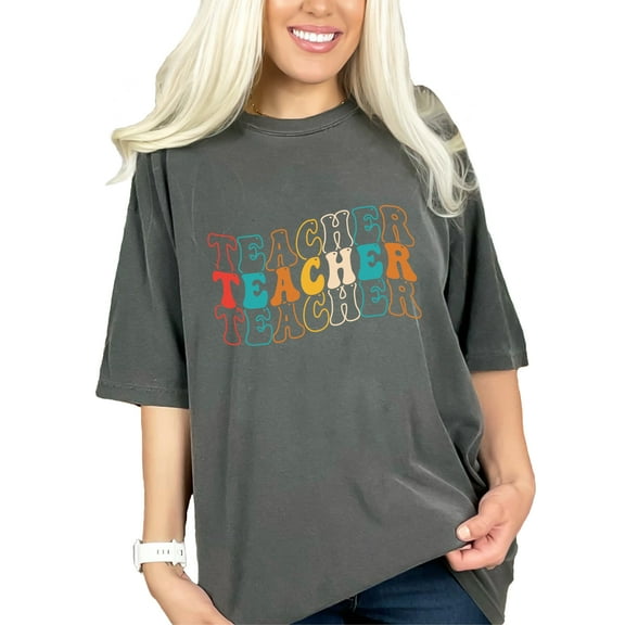 Teacher, School, Back-To-School or Teaching Themed, Groovy Retro Wavy Text, Pepper Comfort Colors T-Shirt, XL