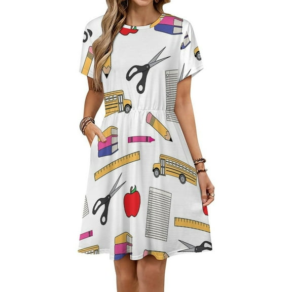Teacher & School Item Mix Three Dress Summer Street Style Dresses Female Short Sleeve Printed Sundress