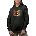 thumbnail image 1 of Teacher, School Teaching Profession or Job Themed, Groovy Retro Wavy Text Merch Gift, Black Hooded Sweatshirt or Hoodie, XL, 1 of 5