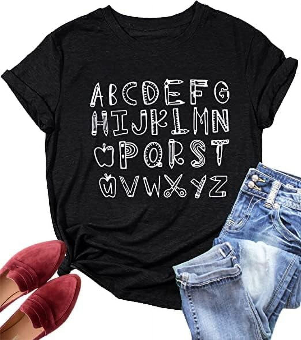 Teacher Shirt ABC Alphabet Elemeno Women Letter Print Graphic Tee Tops ...