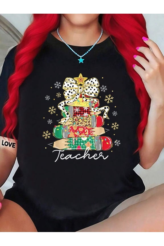 Teacher-Shirt Round Neck Art Fashion Women And Men Black-Shirt