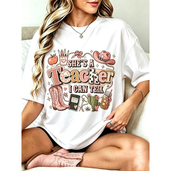 Teacher Shirt, She's A Teacher I Can Tell Tee, Teacher Appreciation Gift, Funny School Staff T-Shirt, Gift For Teacher Women, Classroom Tees
