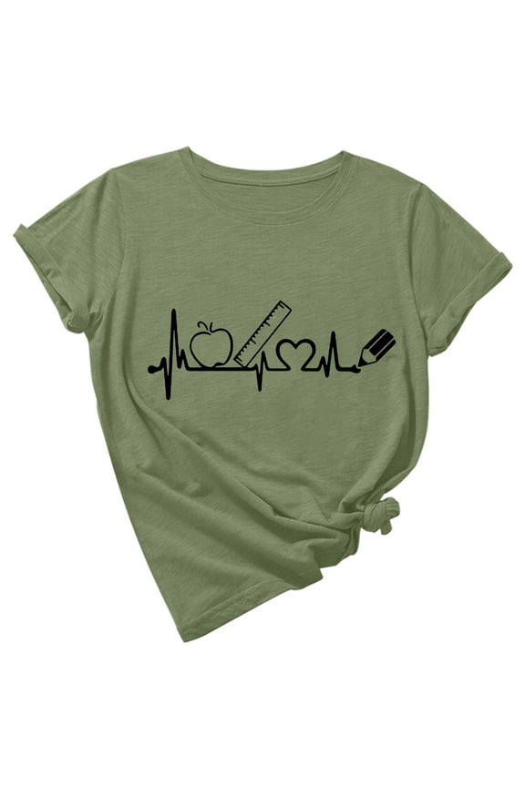 Teacher Shirt Women Teaching Tshirt Alphabet Graphic Short Sleeve Basic Tee Tops Kindergarten Teachers Gift T-Shirt