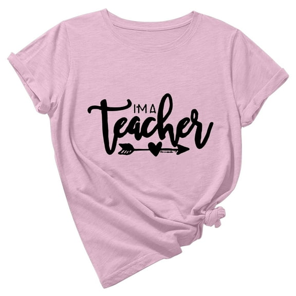 Teacher Shirt Women Teaching Tshirt Alphabet Graphic Short Sleeve Basic Tee Tops Kindergarten Teachers Gift T-Shirt