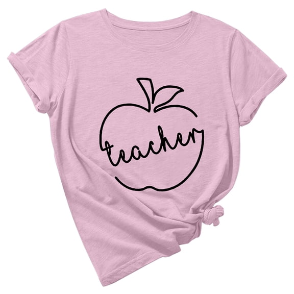 Teacher Shirt Women Teaching Tshirt Alphabet Graphic Short Sleeve Basic Tee Tops Kindergarten Teachers Gift T-Shirt