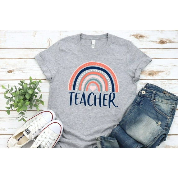 Teacher Shirts For Women, Rainbow Teacher Shirt, Rainbow Teacher T-Shirt, Kindergarten Teacher Shirt, Vintage Boho Teacher Appreciation Tee