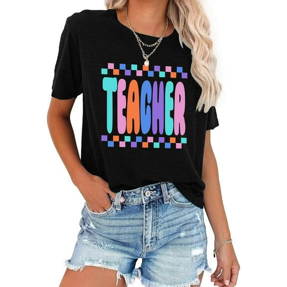 Teacher Shirts Women ABCD Teacher Tshirt Teacher Life Shirt Tops Back to School Gifts Casual Summer Tops