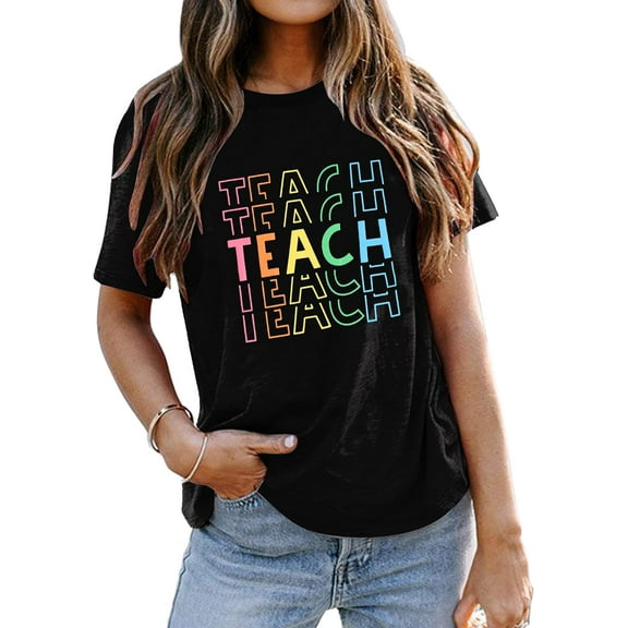 Teacher Shirts Women Back to School Tees Tops Funny Kindergarten Teaching Life Shirts Appreciation Casual Crew Neck Tops