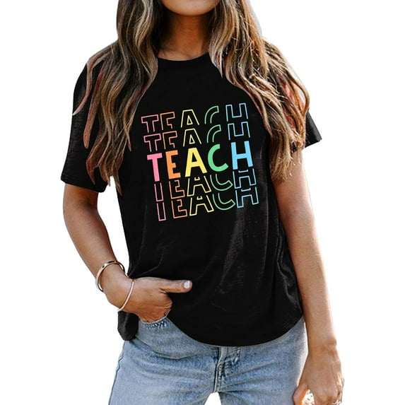Teacher Shirts Women Back to School Tees Tops Funny Kindergarten Teaching Life Shirts Appreciation Casual Crew Neck Tops