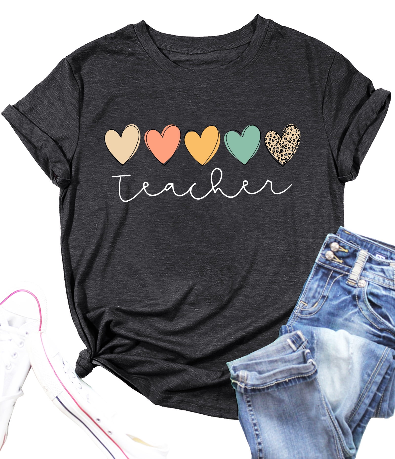 Funny Teacher Shirt For Women - 'Teach Compassion Kindness Confidence' Graphic Tee, Short Sleeve Inspirational Top