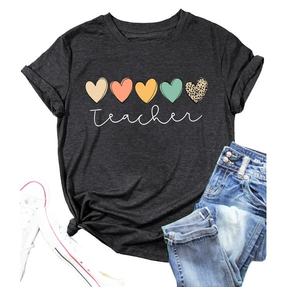 Teacher Shirts Women Funny Teach Printed Graphic Tshirt Short Sleeve T-Shirt Blouse Teacher Gifts Tops Tee