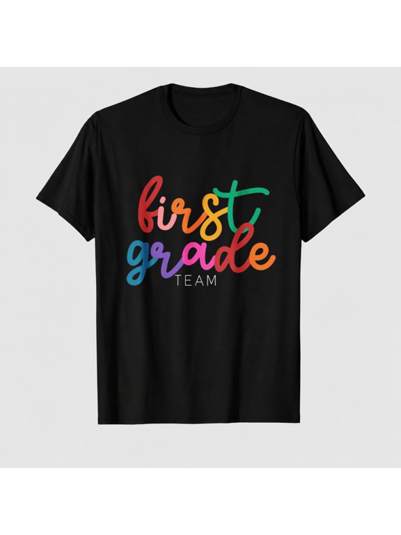 Teacher Shirts Women Teacher Life Crew-Neck Short Sleeve T-Shirt ABCD Teach Graphic Tee Back to School Tops