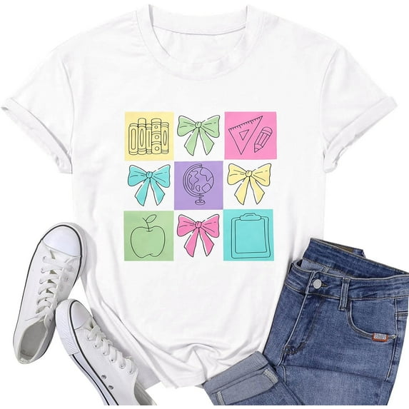 Teacher Shirts for Women Funny Teacher Shirts Vintage Teacher Letter Print Graphic Tshirt Teacher Gifts Top T Shirt