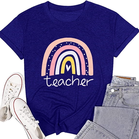 Teacher Shirts for Women Short Sleeve Crewneck Sweatshirts Cute Graphic Tees Elementary School Tshirts