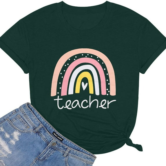 Teacher Shirts for Women Short Sleeve Crewneck Sweatshirts Cute Graphic Tees Elementary School Tshirts